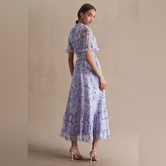 MAC DUGGAL 
Ruffled High-Neck Raglan-Sleeve Printed Chiffon Dress Anthropologie - Picture 3 of 6
